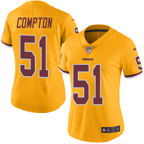 Women's Limited Will Compton Nike Jersey Gold - #51 Rush NFL Washington Redskins